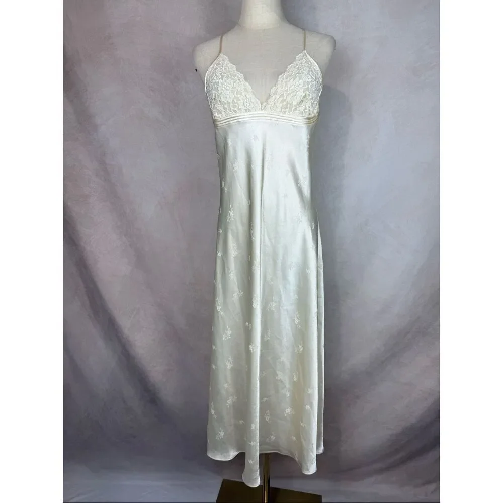 Vintage Jones New York Ivory Satin Slip Dress Nightgown Size M/L Lingerie